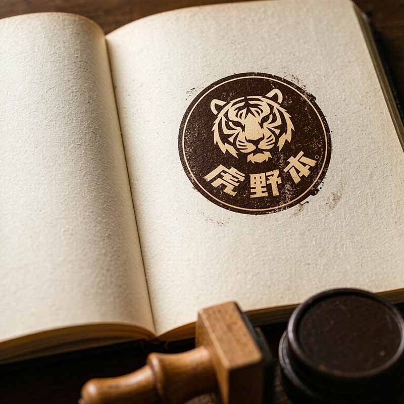 木质虎头印章与刚盖下的印记